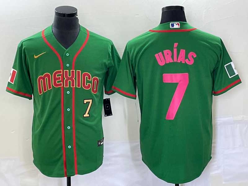 Mens Mexico Baseball #7 Julio Urias Number 2023 Green World Classic Stitched Jersey6